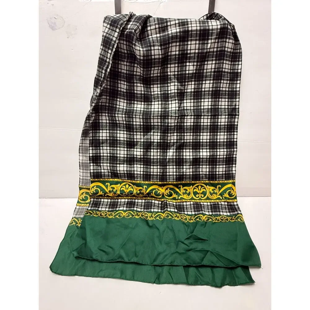 Plaid Neck Scarf Green Gold Baroque Trim Equestrian Preppy Dark Academia